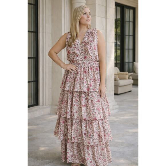 Anna Cate Collection Charlotte Tiered Maxi Dress Floral Sleeveless Size Large - Picture 1 of 10